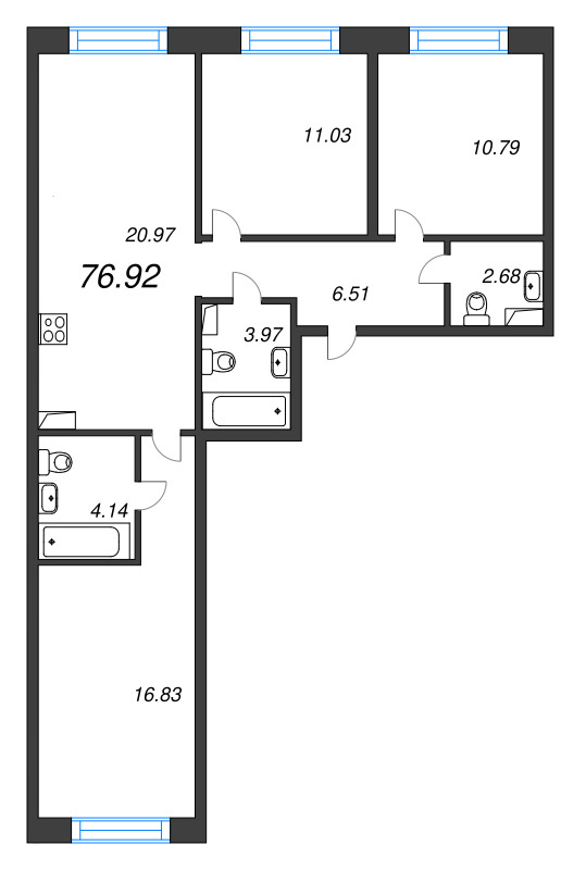 4 ккв (Евро) 76,9 м²