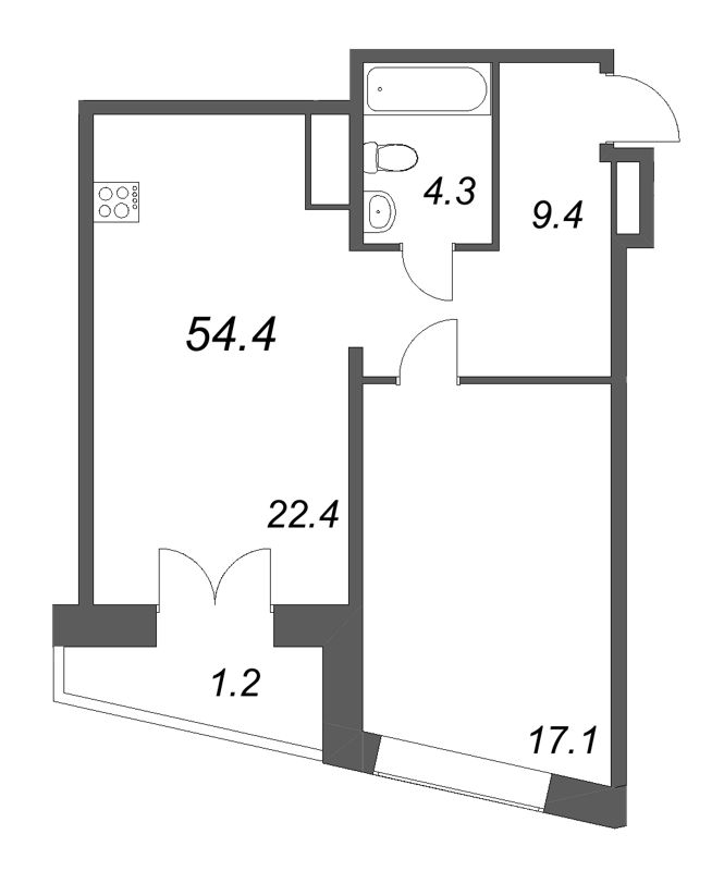 2 ккв (Евро) 54,4 м²