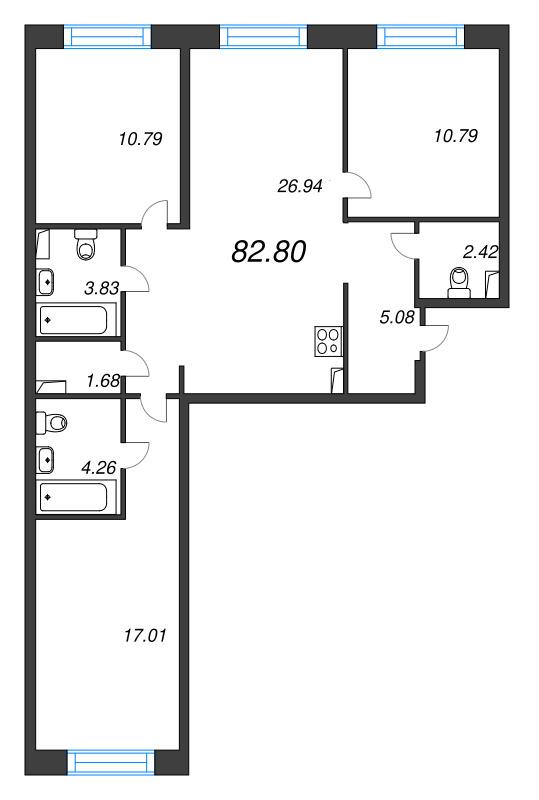 4 ккв (Евро) 82,8 м²