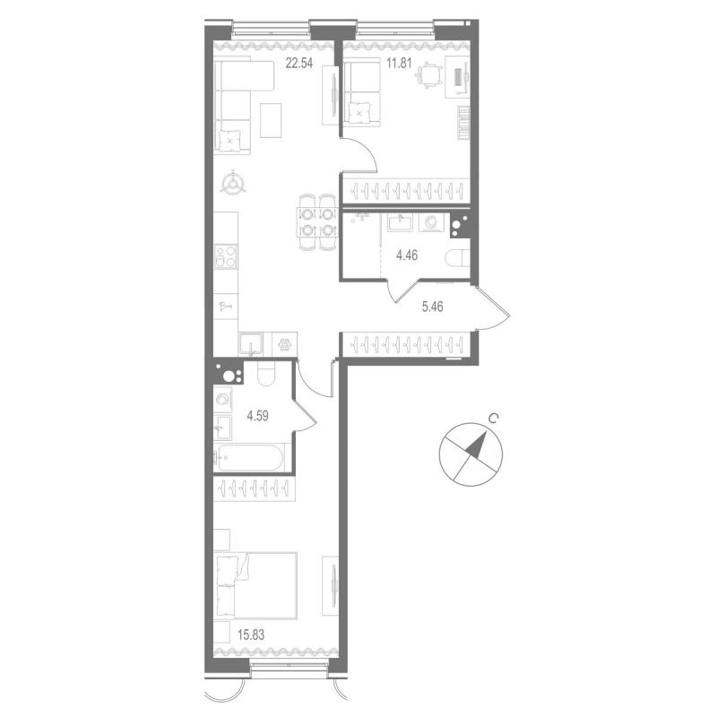 3 ккв (Евро) 64,7 м²