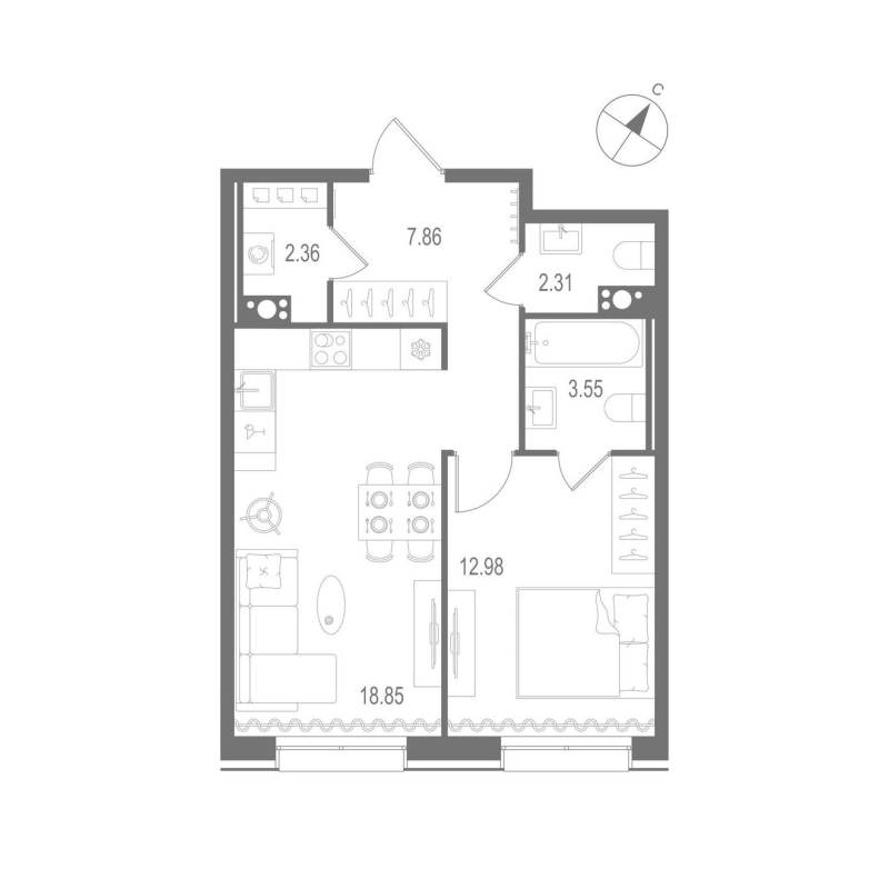 2 ккв (Евро) 47,9 м²