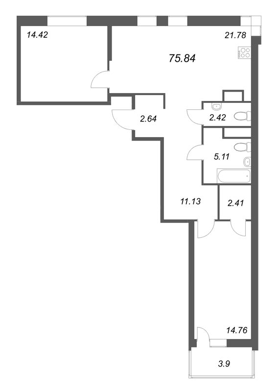 3 ккв (Евро) 75,8 м²