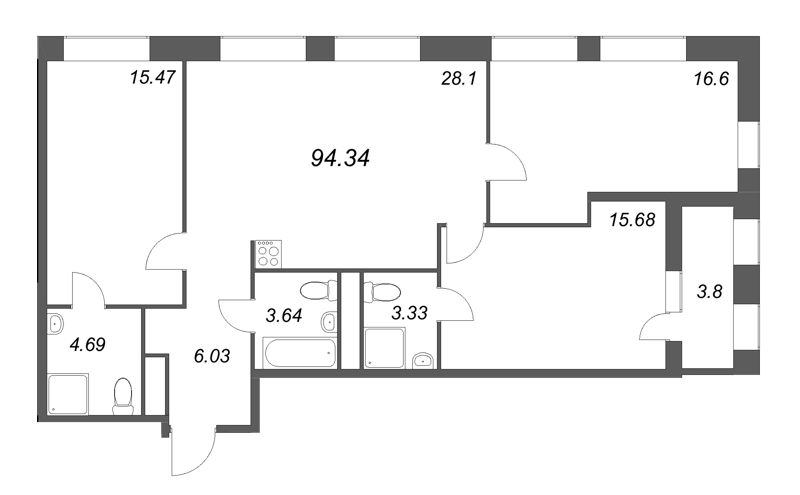 4 ккв (Евро) 95,4 м²