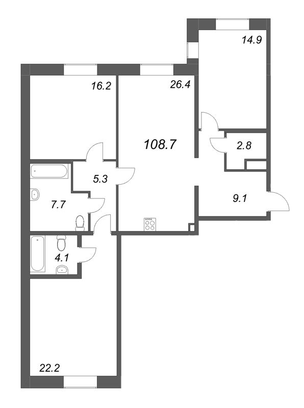 4 ккв (Евро) 108,9 м²