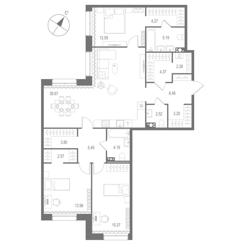 4 ккв (Евро) 122,4 м²