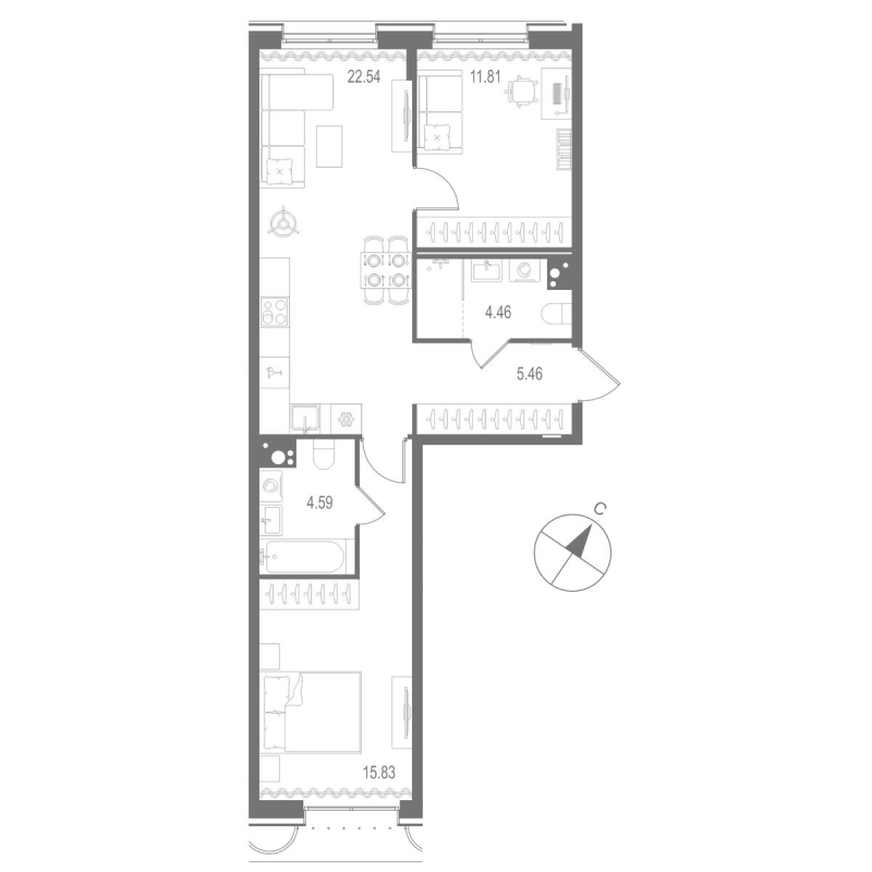 3 ккв (Евро) 64,7 м²
