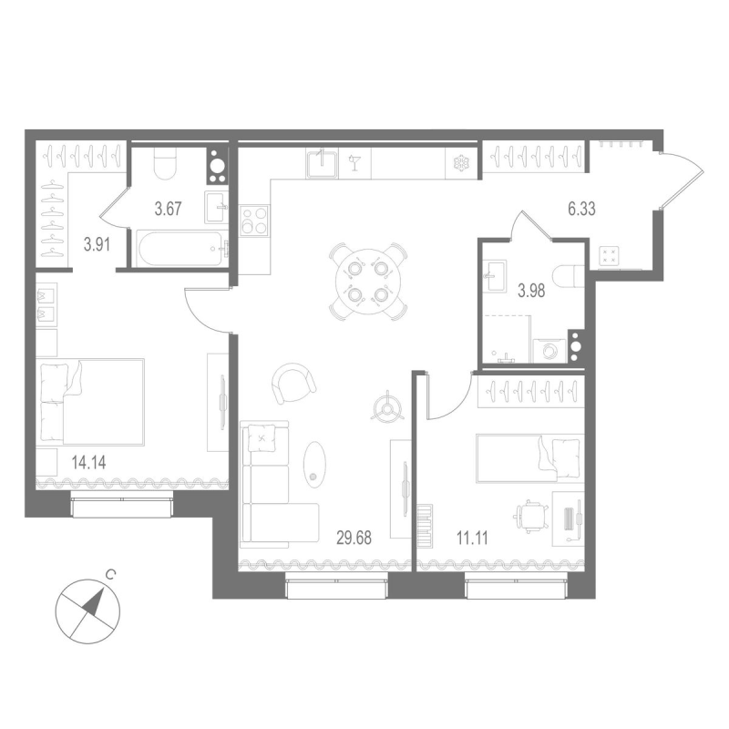 3 ккв (Евро) 72,8 м²
