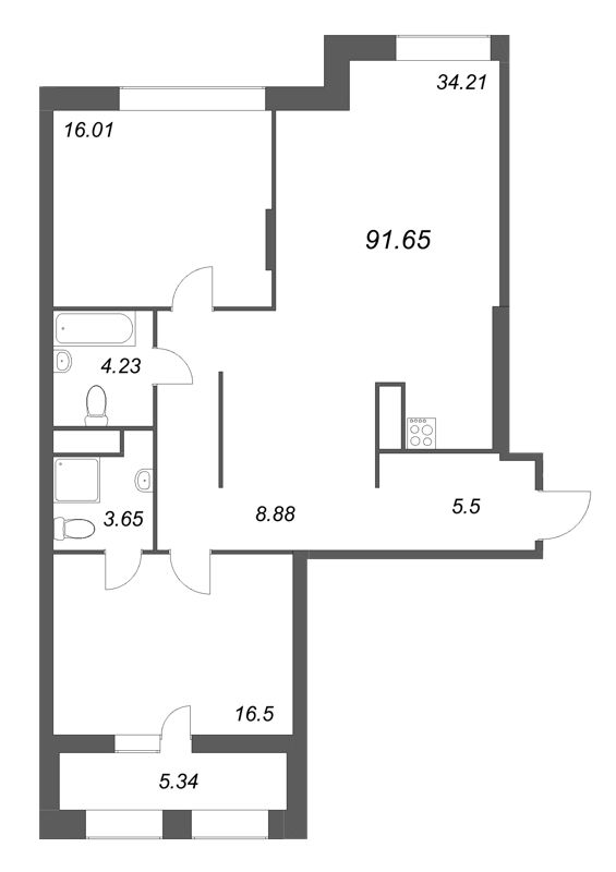 3 ккв (Евро) 91,7 м²