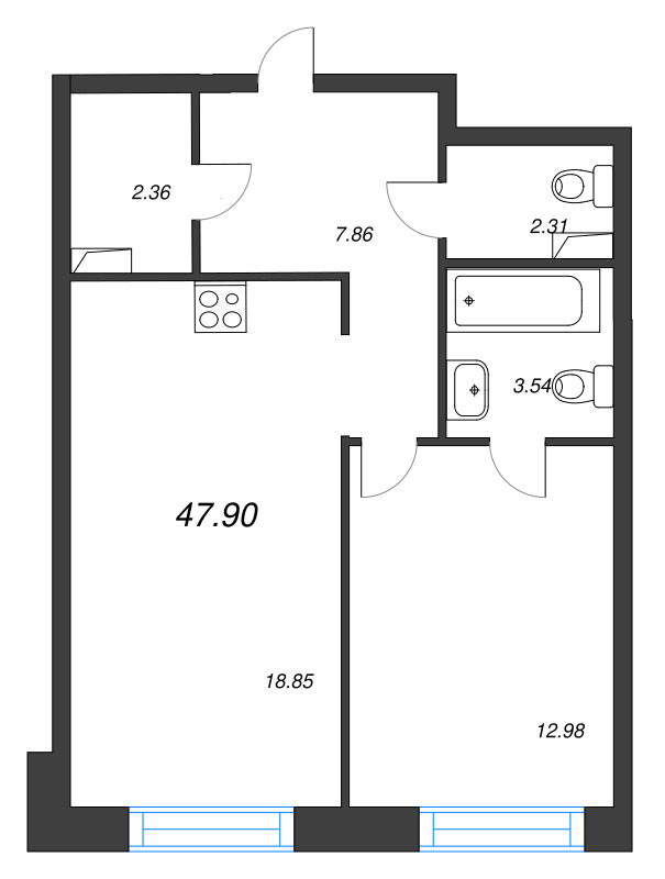 2 ккв (Евро) 47,9 м²