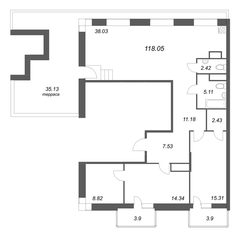 3 ккв (Евро) 118,1 м²