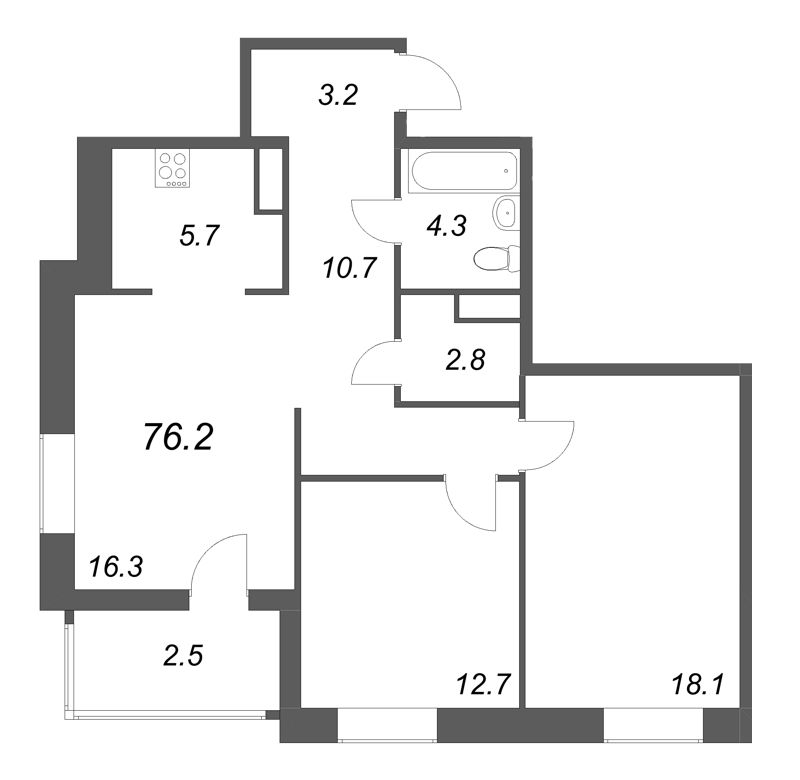 3 ккв (Евро) 75,7 м²