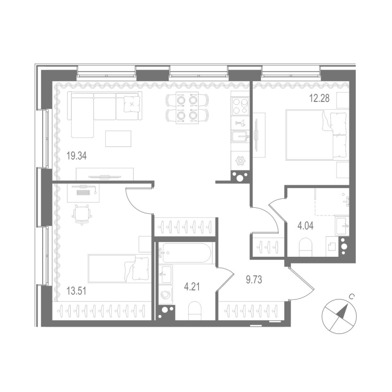 3 ккв (Евро) 63,1 м²