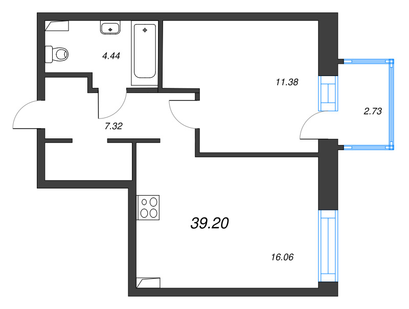 2 ккв (Евро) 39,2 м²