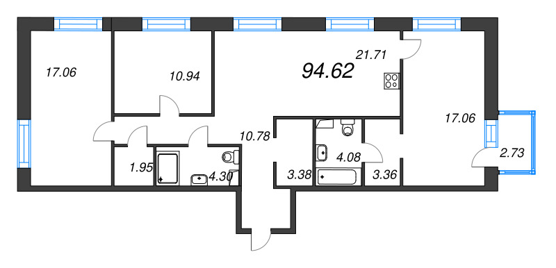 4 ккв (Евро) 94,6 м²