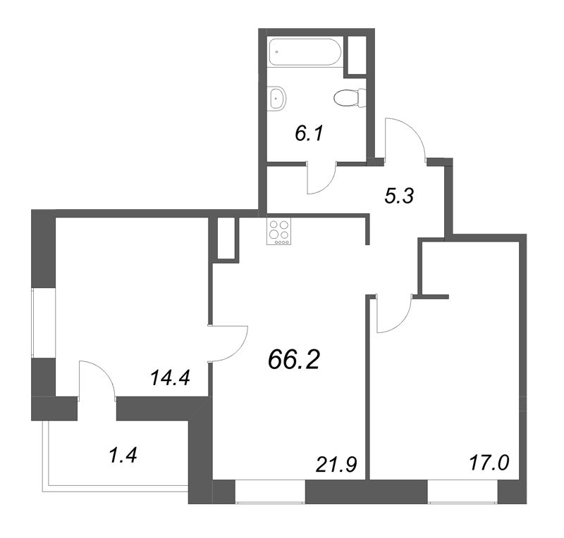 3 ккв (Евро) 65,9 м²