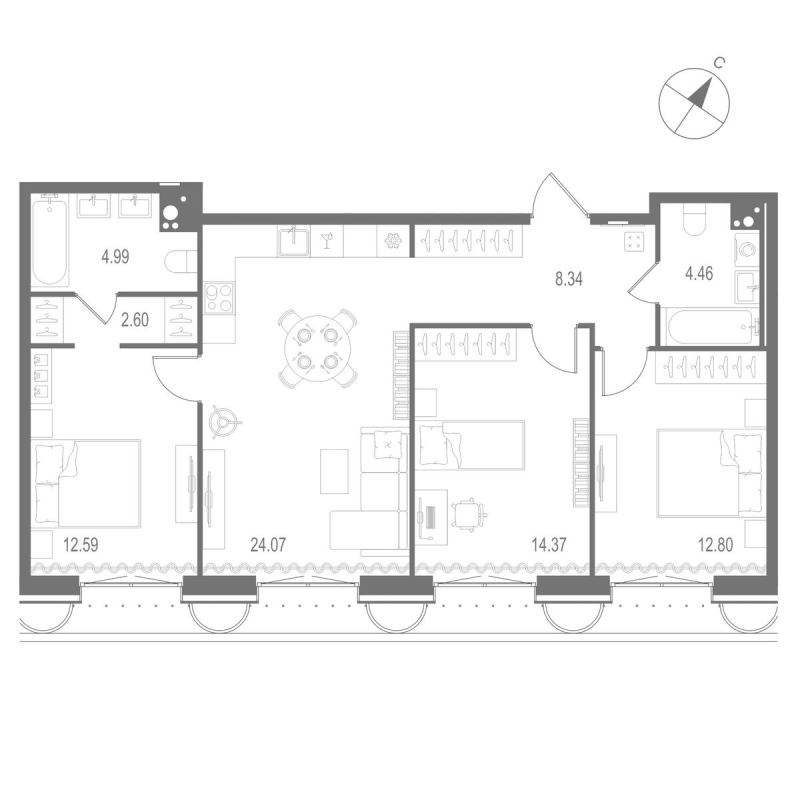 4 ккв (Евро) 84,2 м²