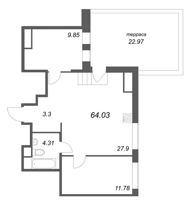 3 ккв (Евро) 64 м²