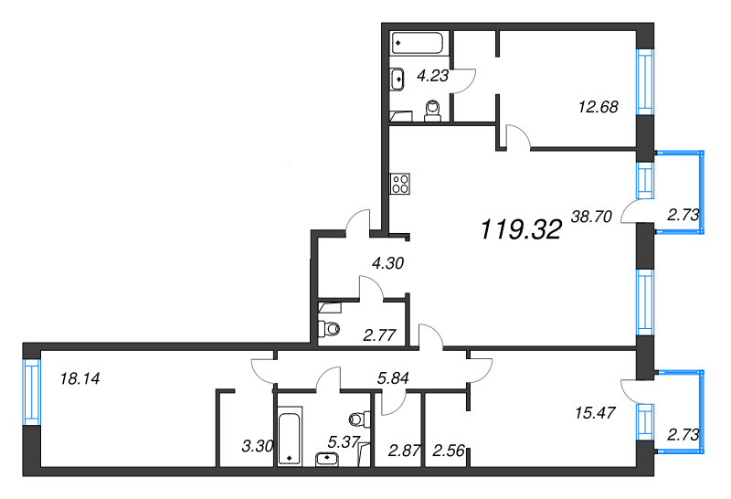 4 ккв (Евро) 119,3 м²