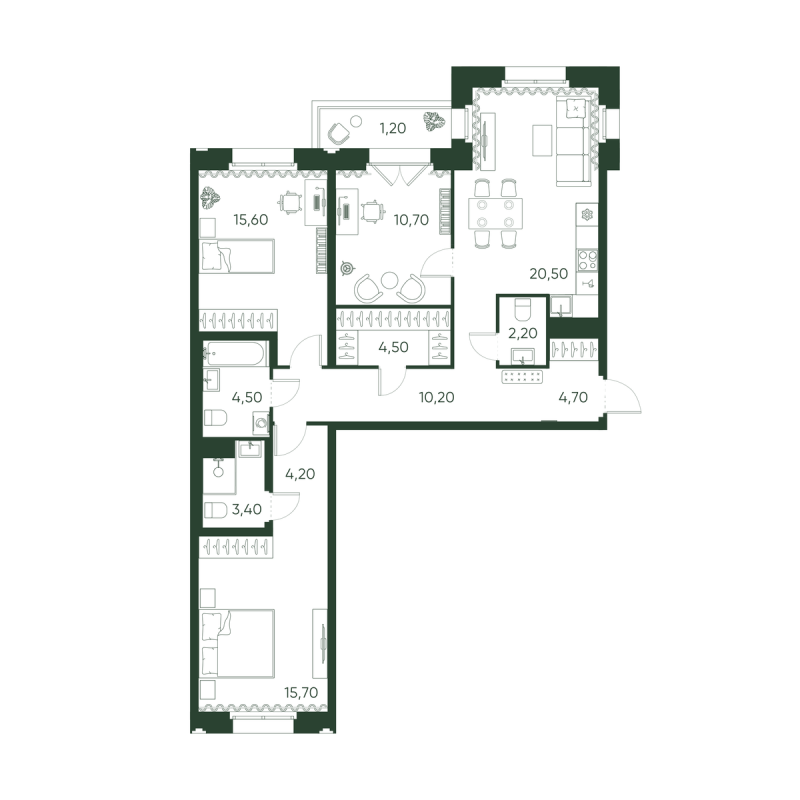 4 ккв (Евро) 97,4 м²