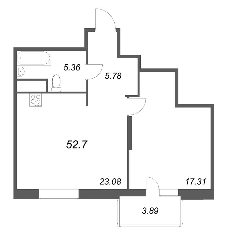 2 ккв (Евро) 52,7 м²