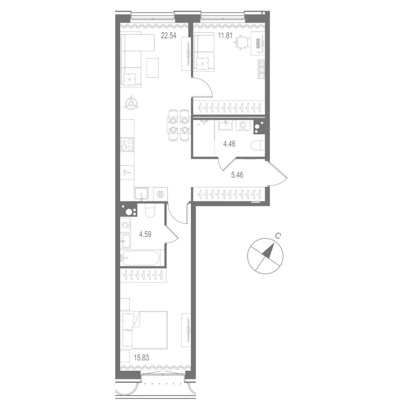 3 ккв (Евро) 64,7 м²
