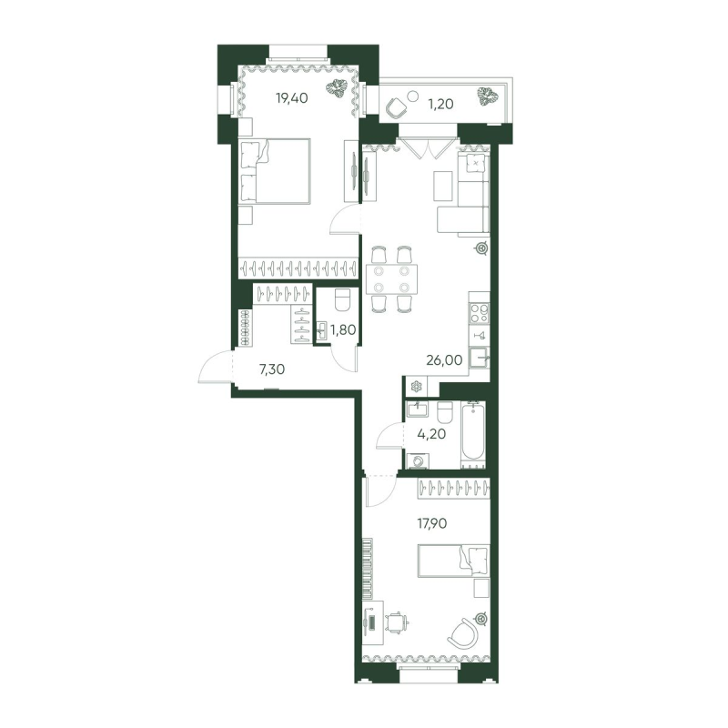 3 ккв (Евро) 77,8 м²