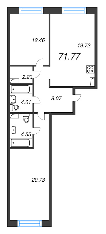 3 ккв (Евро) 71,8 м²