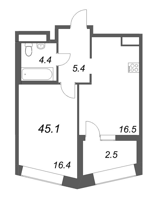 2 ккв (Евро) 45,4 м²