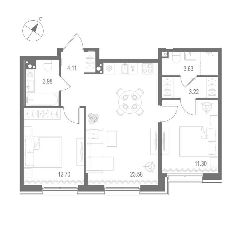 3 ккв (Евро) 62,5 м²