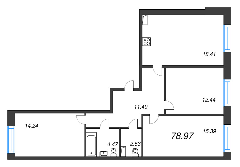 4 ккв (Евро) 79 м²