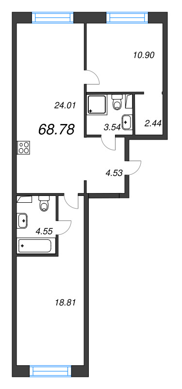 3 ккв (Евро) 68,8 м²