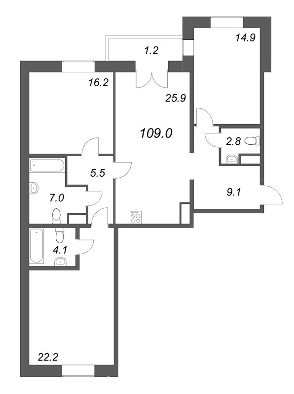4 ккв (Евро) 109,3 м²