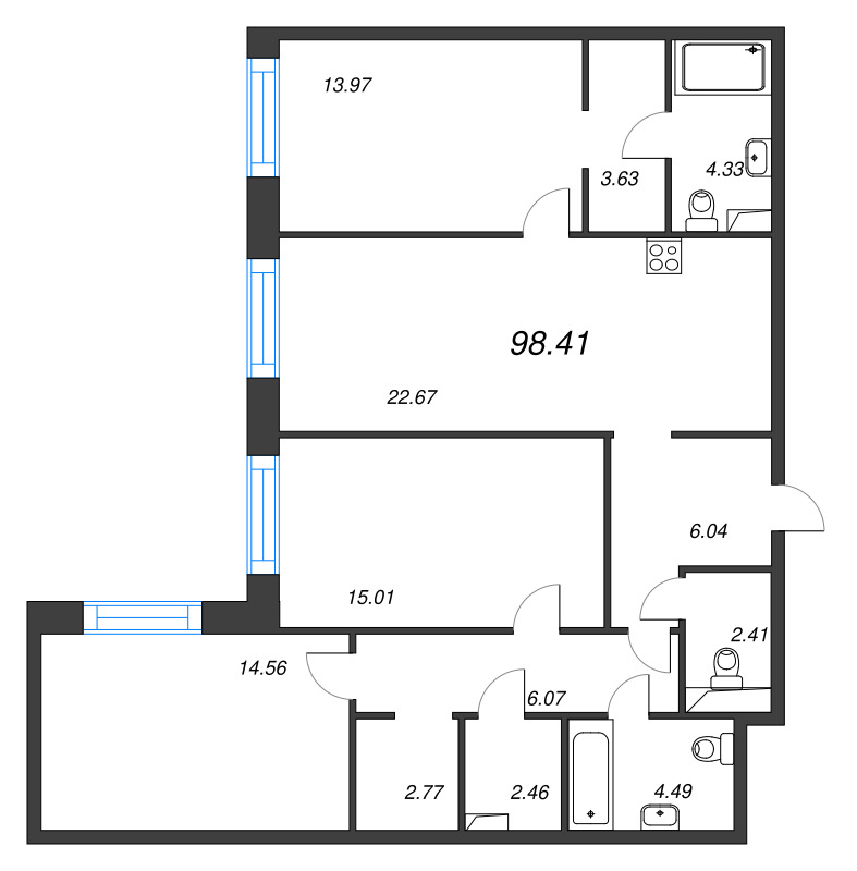 4 ккв (Евро) 98,4 м²