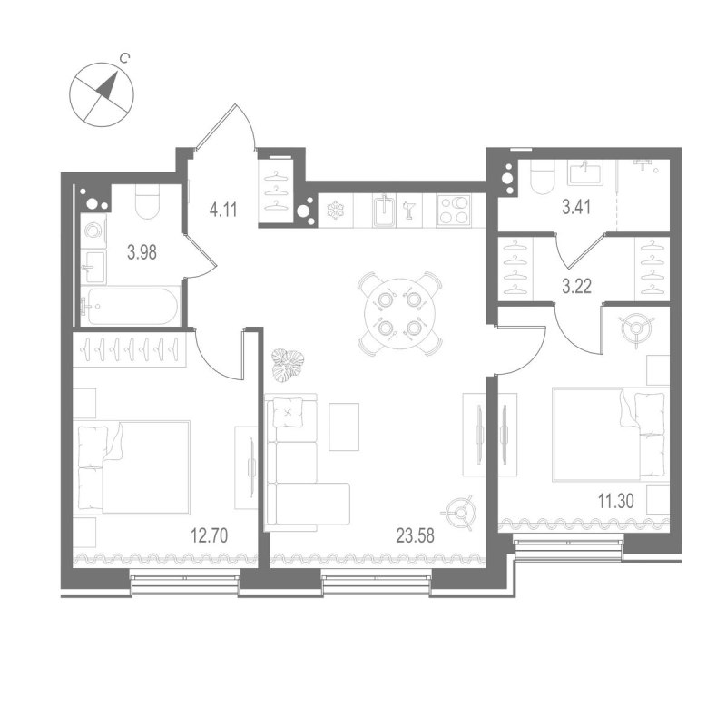 3 ккв (Евро) 62,3 м²