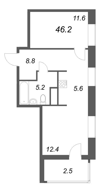1 ккв 46,3 м²