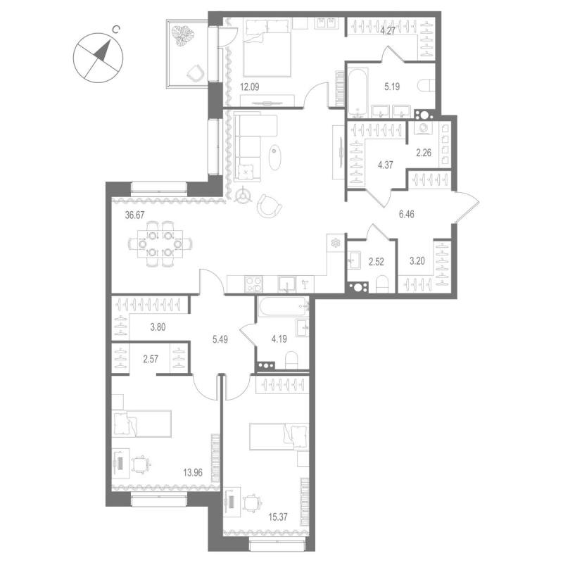 4 ккв (Евро) 122,4 м²