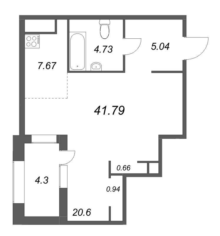 Студия 41,8 м²