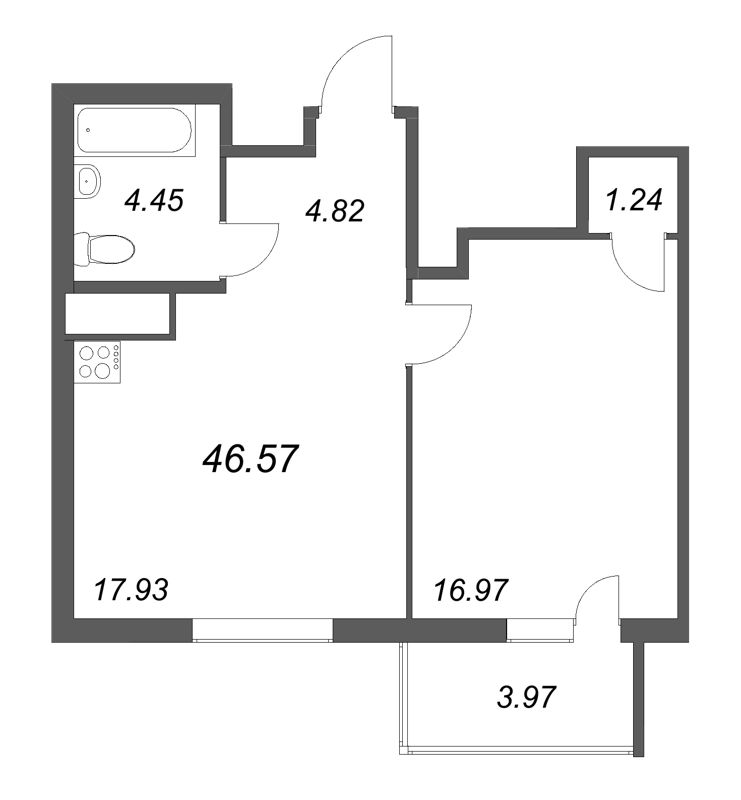 2 ккв (Евро) 46,6 м²