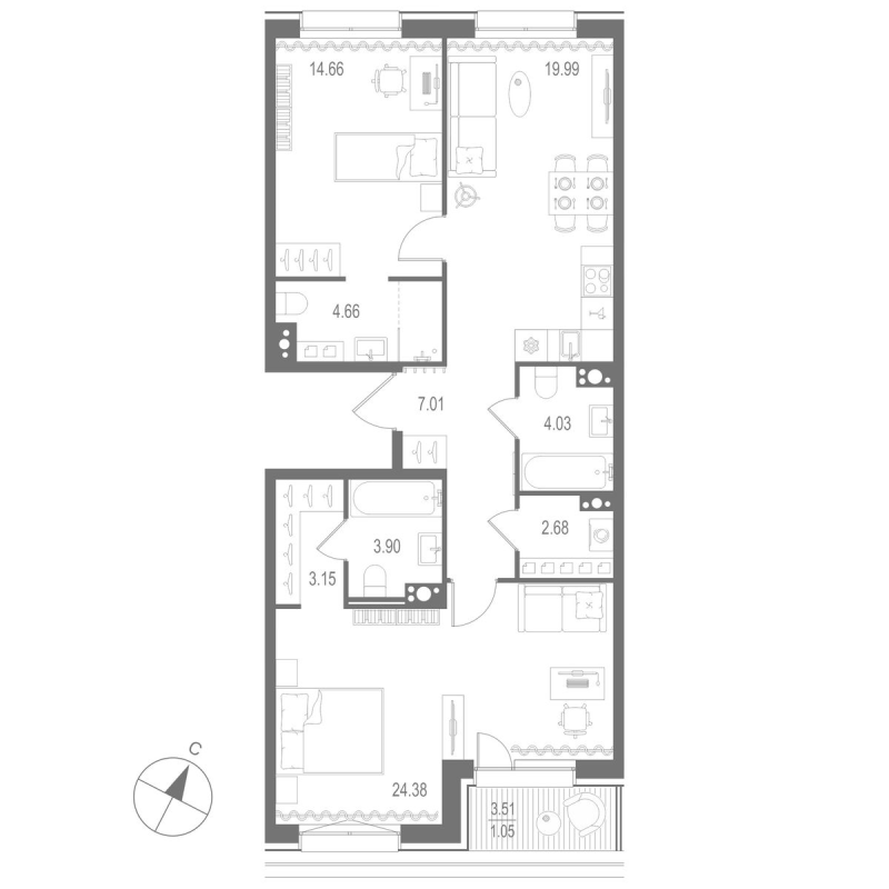 3 ккв (Евро) 85,5 м²