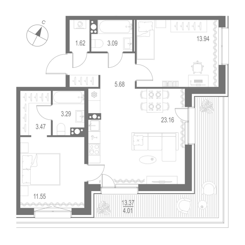 3 ккв (Евро) 69,8 м²