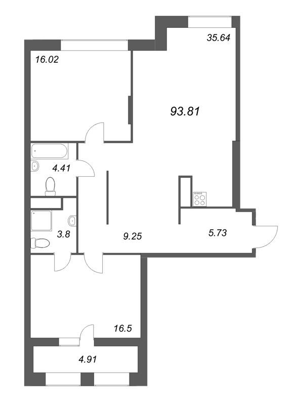 3 ккв (Евро) 93,8 м²