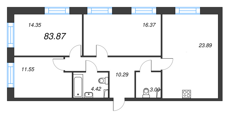 4 ккв (Евро) 83,9 м²