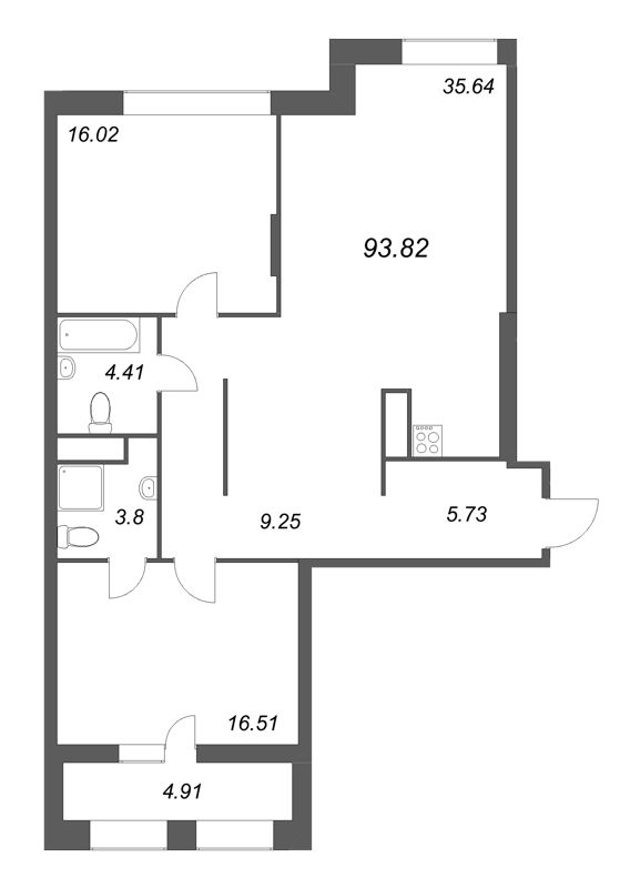 3 ккв (Евро) 93,8 м²