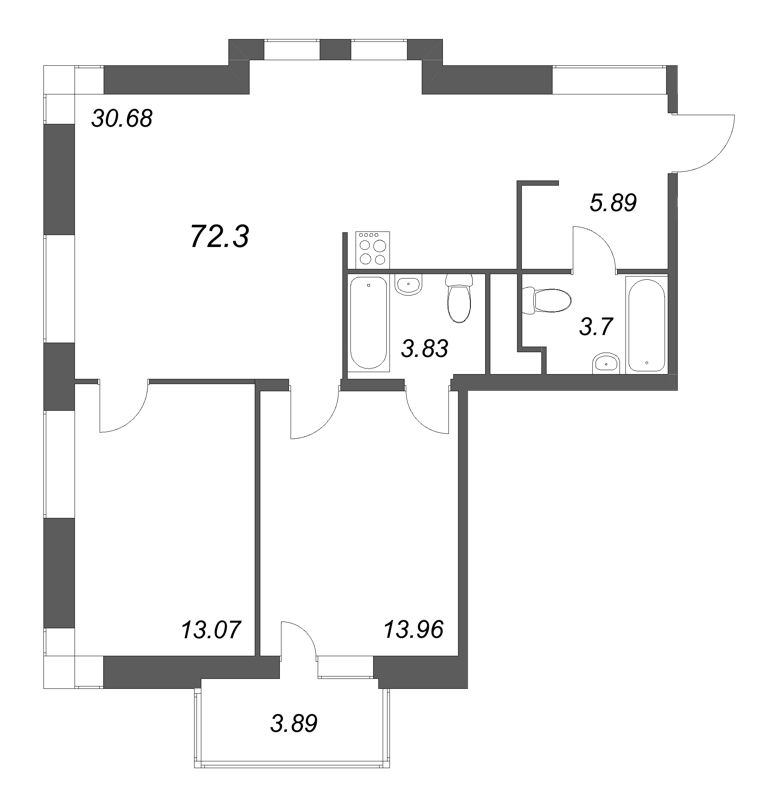 3 ккв (Евро) 72,3 м²