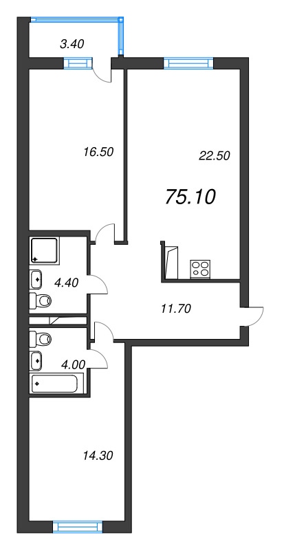 3 ккв (Евро) 73,7 м²
