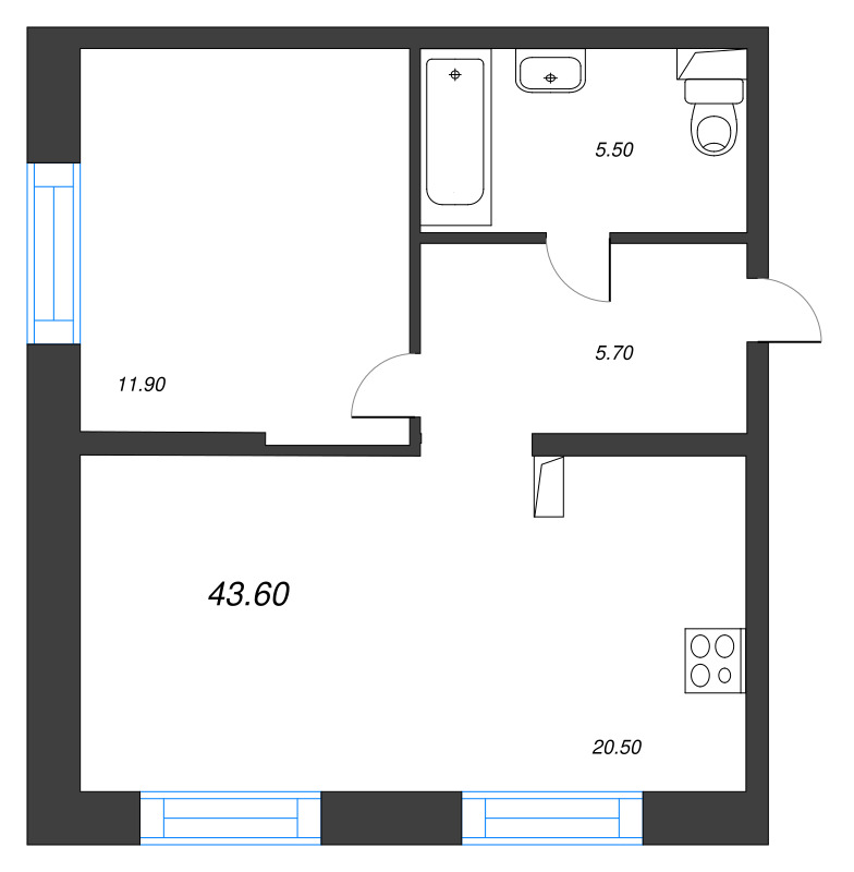 2 ккв (Евро) 42,4 м²