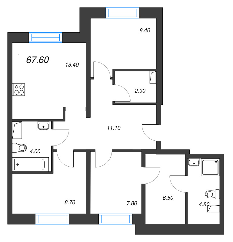 3 ккв 67,9 м²