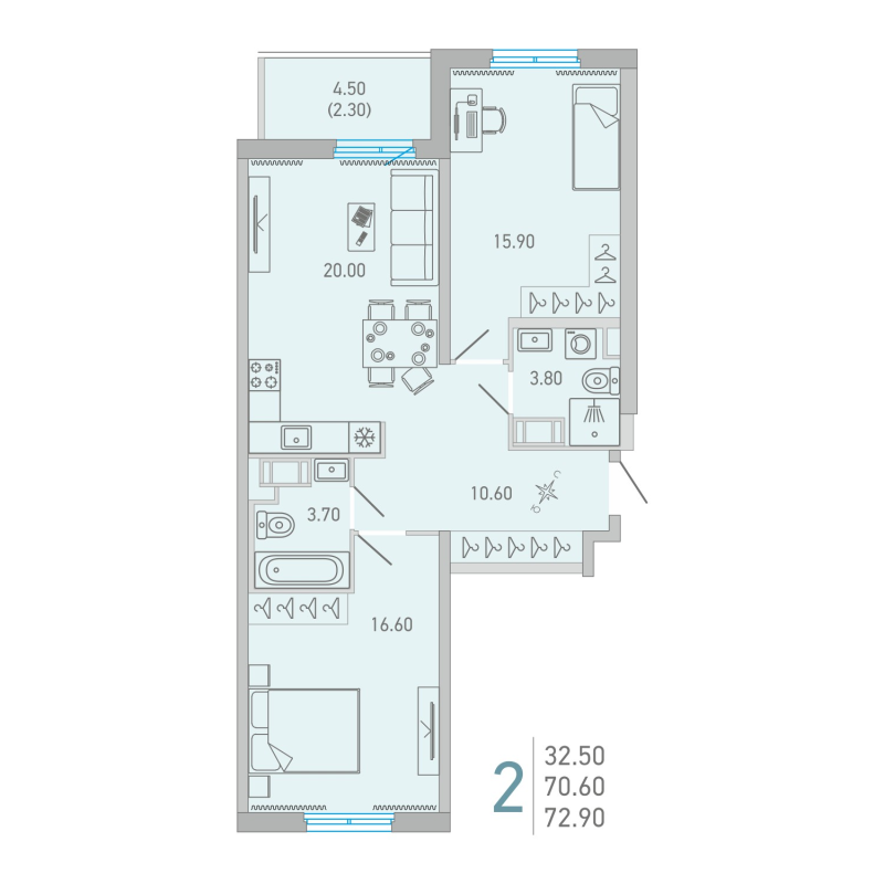 3 ккв (Евро) 71,3 м²