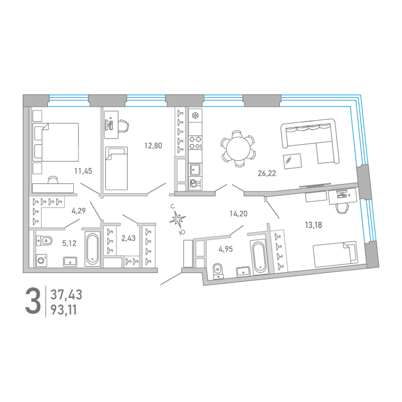 4 ккв (Евро) 93 м²