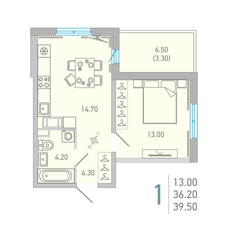 1 ккв 39,7 м²